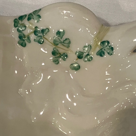 BELLEEK WOMAN HARP SHAMROCK NOUVEAU BUTTER TRAY TRINKET DISH - Picture 2 of 9